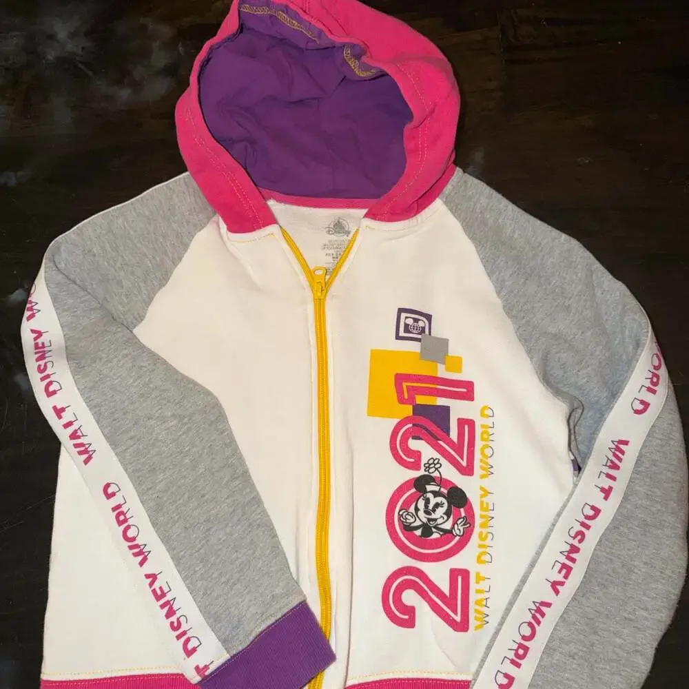 Walt Disney World 2021 Minnie Mouse Zip Hoodie Jacket Girls Large 10/12